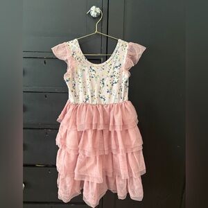 Dot Dot Smile Pink Ruffled Dress with Floral Top